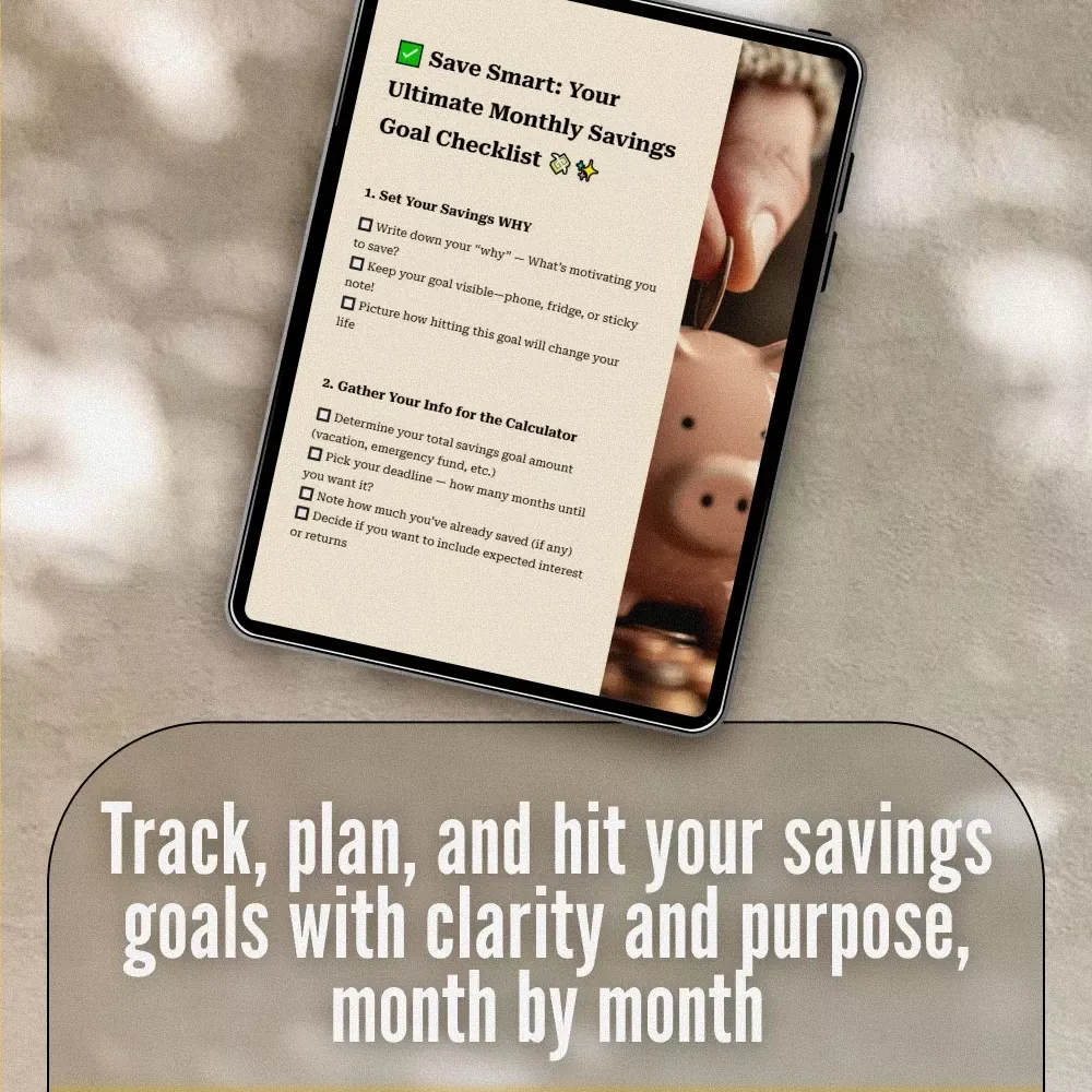 Save Smart: Your Ultimate Monthly Savings Goal Checklist | Digital Budget Planner | How Much to Save a Month Calculator Printable