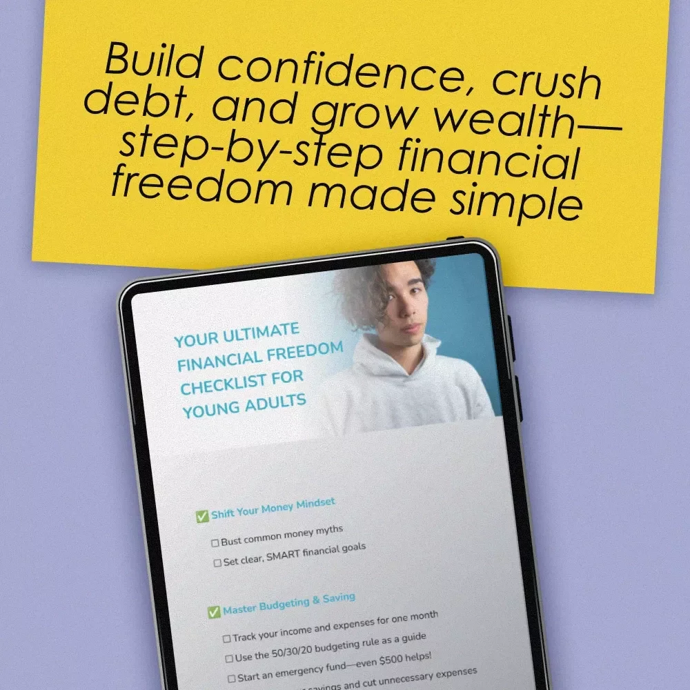 Your Ultimate Financial Freedom Checklist for Young Adults | Printable Financial Education for Young Adults | Digital Budget & Money Guide