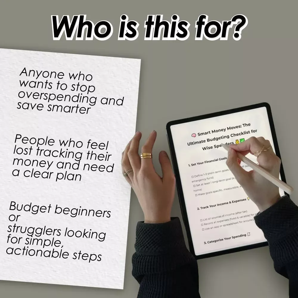 Smart Money Moves: The Ultimate Budgeting Checklist for Wise Spenders | Digital Download | Learn How to Budget Money Wisely