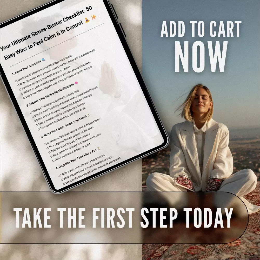 Your Ultimate Stress-Buster Checklist: 50 Easy Wins to Feel Calm & In Control | Digital Download for Stress Reduction & Mindfulness | Self-Care eBook PDF