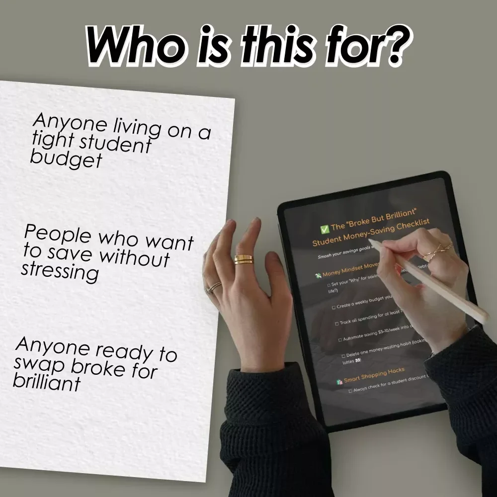 The “Broke But Brilliant” Student Money-Saving Checklist | Digital Download | How Can I Save Money As a Student Printable Guide