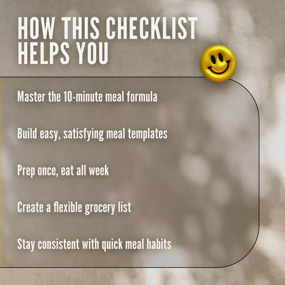 Quick Bites, Big Wins: The Ultimate Fast & Nutritious Meal Checklist | Quick Nutritious Meals Guide for Busy People | Digital Download Meal Prep Planner