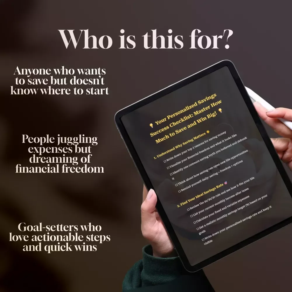 Your Personalized Savings Success Checklist: Master How Much to Save and Win Big | Digital Download | Money-Saving Guide | Financial Freedom Planner