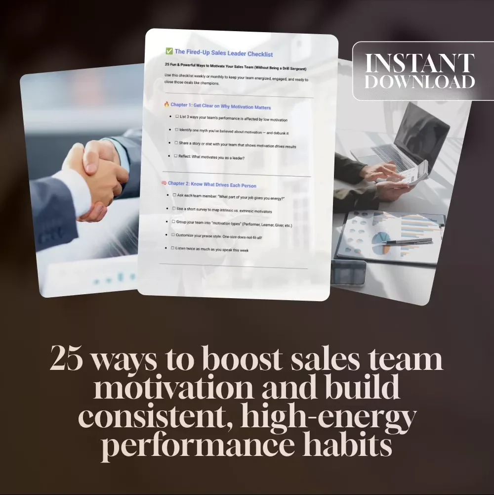 The Fired-Up Sales Leader Checklist | 25 Proven Ways to Motivate Sales Team | Sales Motivation Guide for Managers | Digital Download