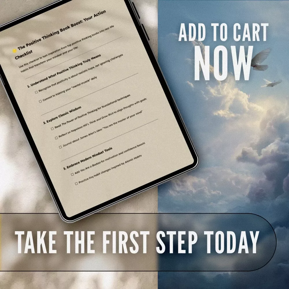The Positive Thinking Book Boost: Your Action Checklist – Printable Digital Download | Top Books on Positive Thinking | Mindset Growth Tool