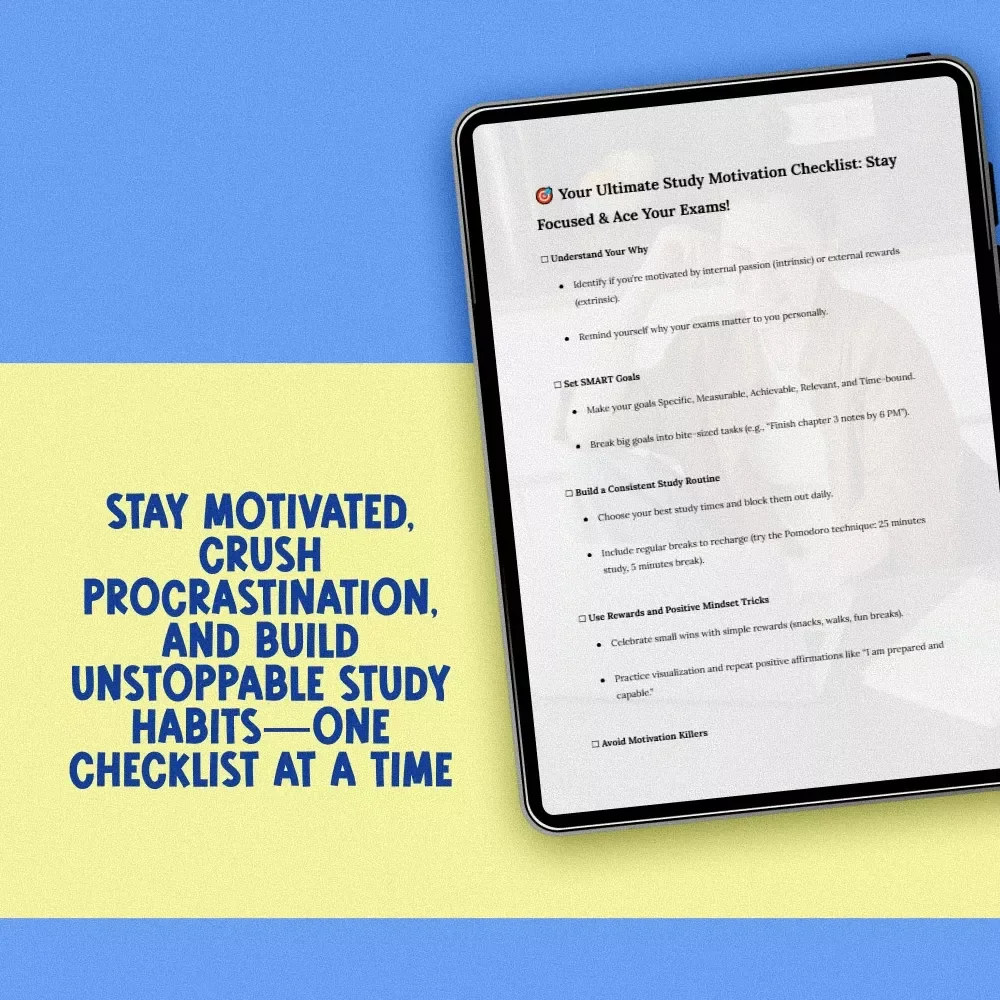 Your Ultimate Study Motivation Checklist: Stay Focused & Ace Your Exams! | Printable Study Planner | Digital Download for How to Motivate Yourself to Study for Exams