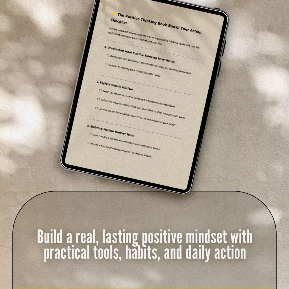 The Positive Thinking Book Boost: Your Action Checklist – Printable Digital Download | Top Books on Positive Thinking | Mindset Growth Tool