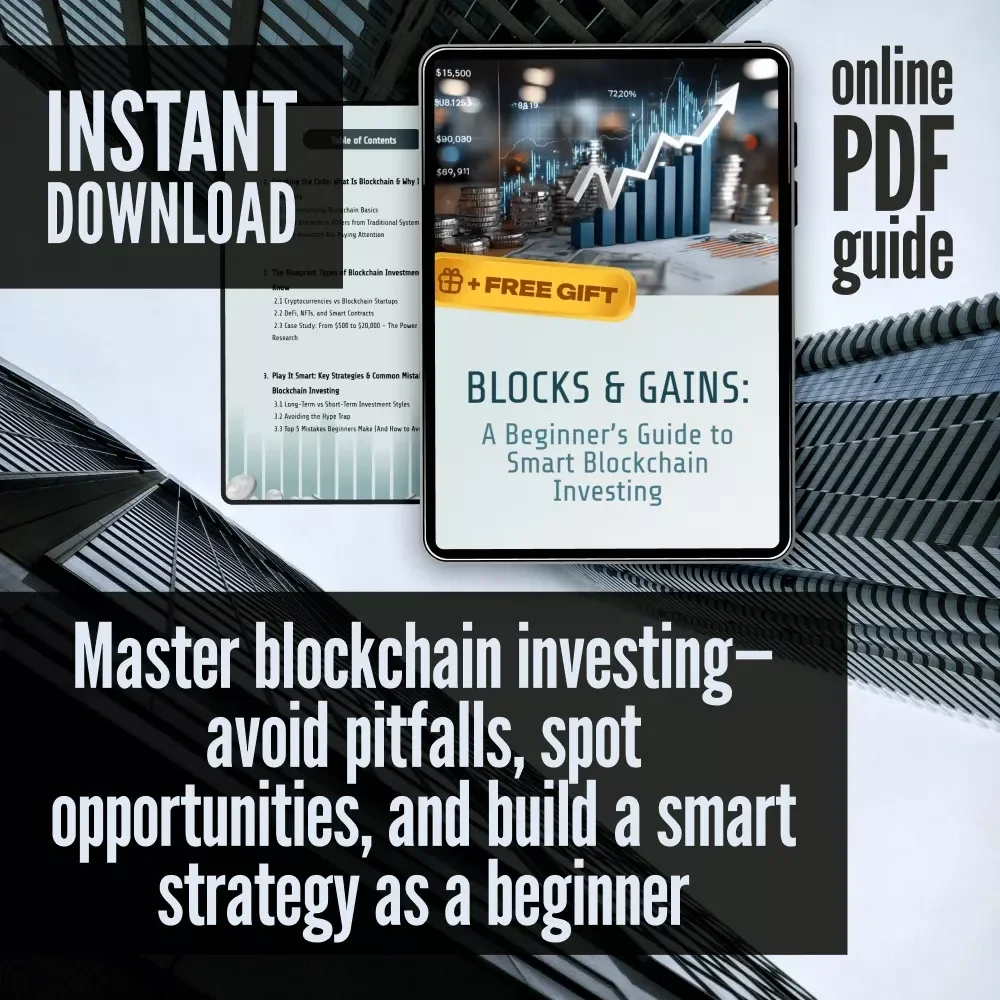 Blocks & Gains: A Beginner’s Guide to Smart Blockchain Investing – Digital Download eBook with Blockchain Investment Tips
