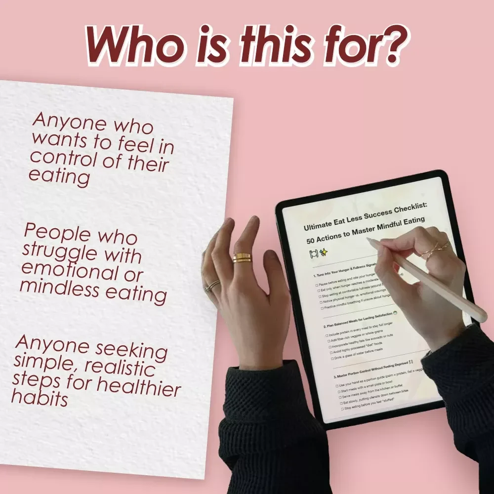 Ultimate Eat Less Success Checklist: 50 Actions to Master Mindful Eating | How to Eat Less Digital Download for Weight Loss & Healthy Habits