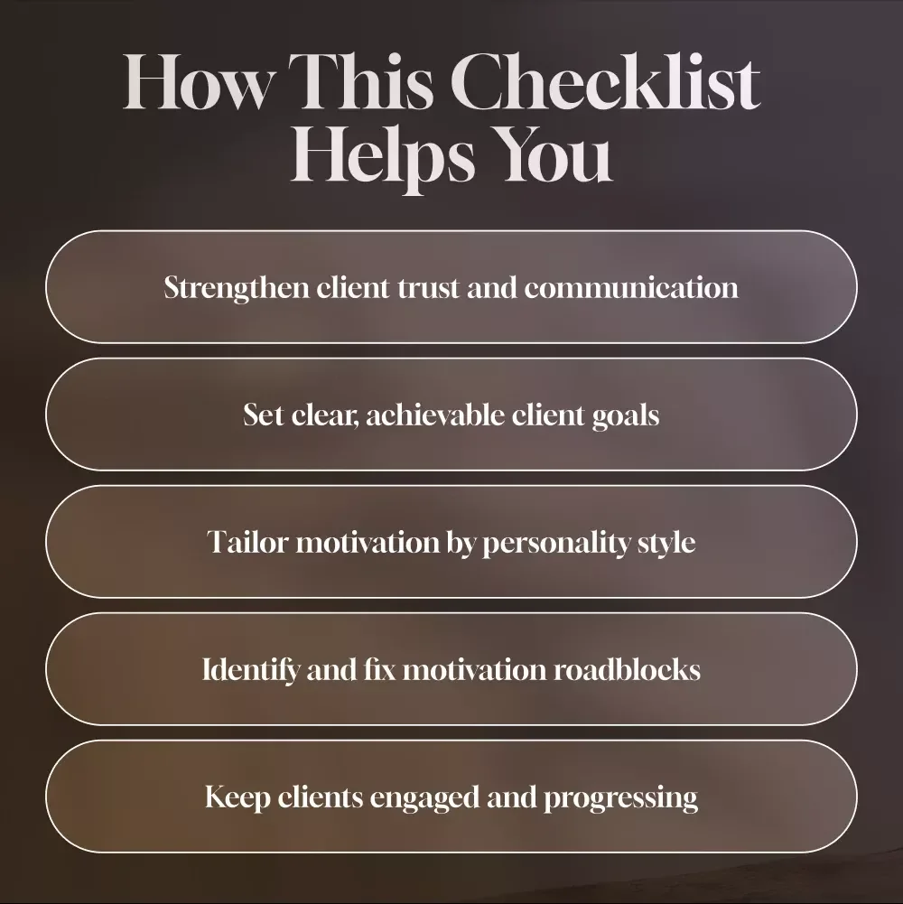 Checklist: Spark and Sustain Client Motivation Like a Pro – Digital Download | How to Motivate Clients Guide for Coaches, Therapists & Consultants