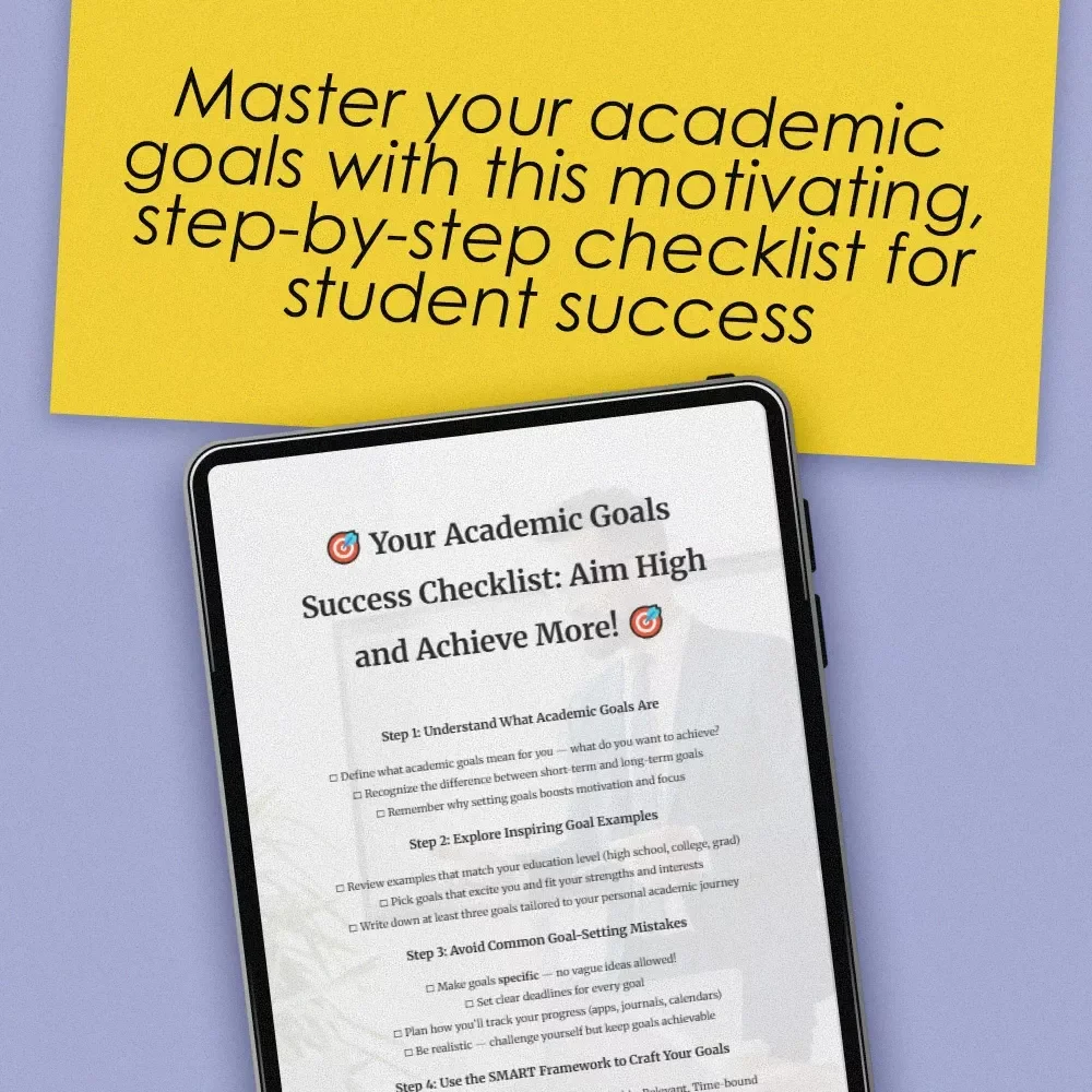 Your Academic Goals Success Checklist: Aim High and Achieve More! | Printable PDF | Goal Setting for Students | Examples of Academic Goals Included