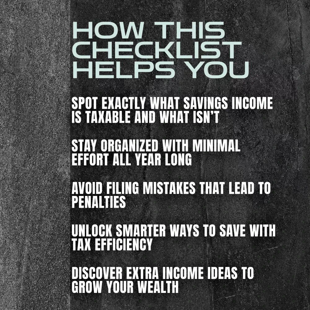 Tax-Savvy Savings Checklist | How to Pay Tax on Savings | Digital Download for Simple Tax Filing