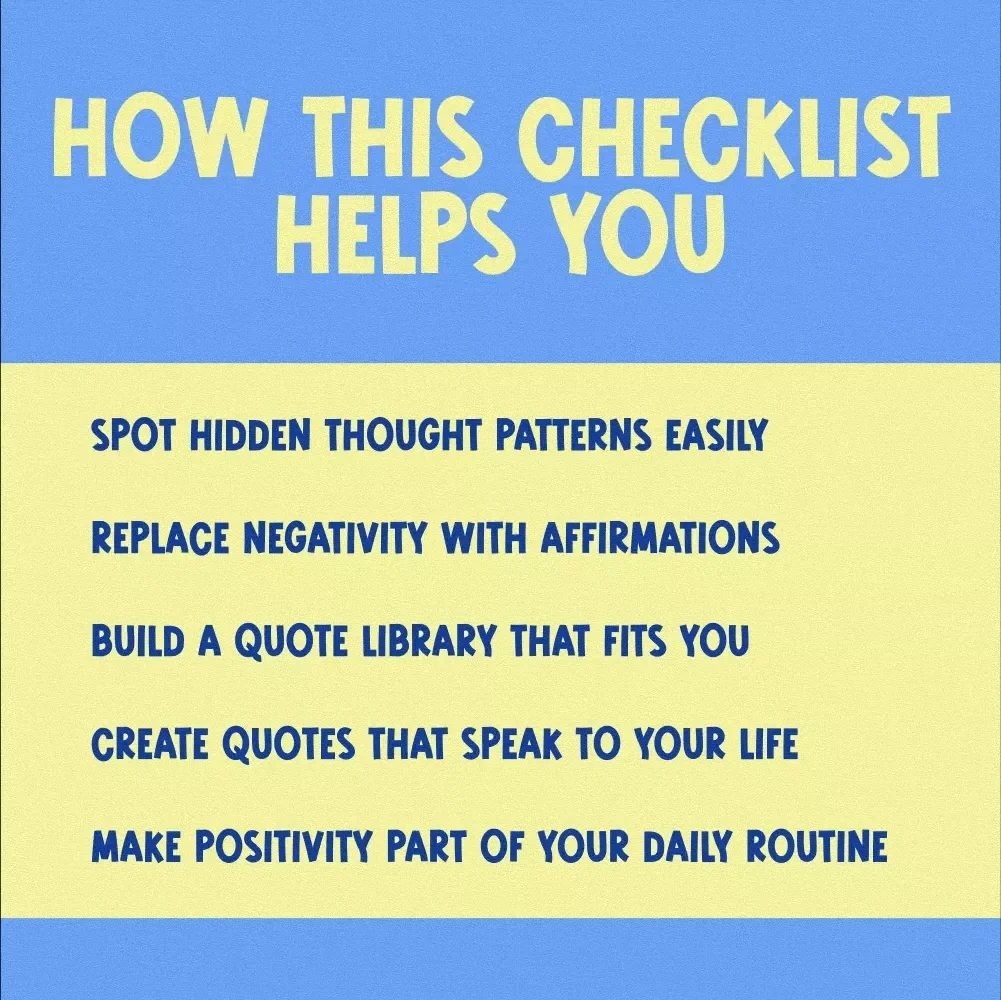 The Power Quote Checklist: 21 Ways to Think Brighter, Live Bolder – Positive and Negative Thinking Quotes Self-Reflection Journal, Affirmation Builder, Printable Mindset Guide