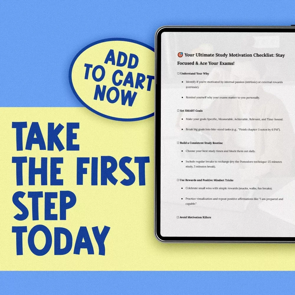 Your Ultimate Study Motivation Checklist: Stay Focused & Ace Your Exams! | Printable Study Planner | Digital Download for How to Motivate Yourself to Study for Exams