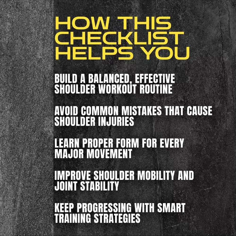 The Ultimate Strong Shoulders Checklist: 50 Steps to Sculpt, Strengthen, and Stay Injury-Free | Printable Shoulders Workout Routine PDF | Shoulder Training Guide