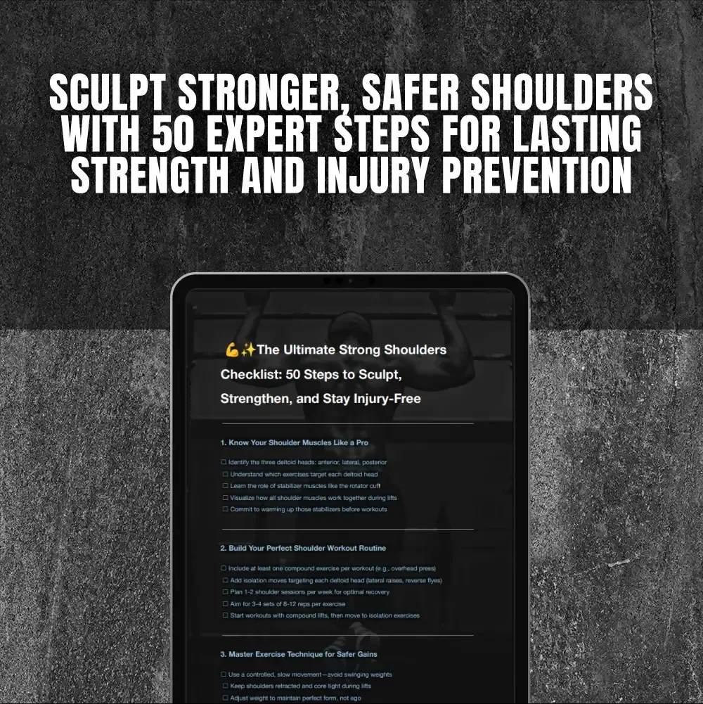 The Ultimate Strong Shoulders Checklist: 50 Steps to Sculpt, Strengthen, and Stay Injury-Free | Printable Shoulders Workout Routine PDF | Shoulder Training Guide