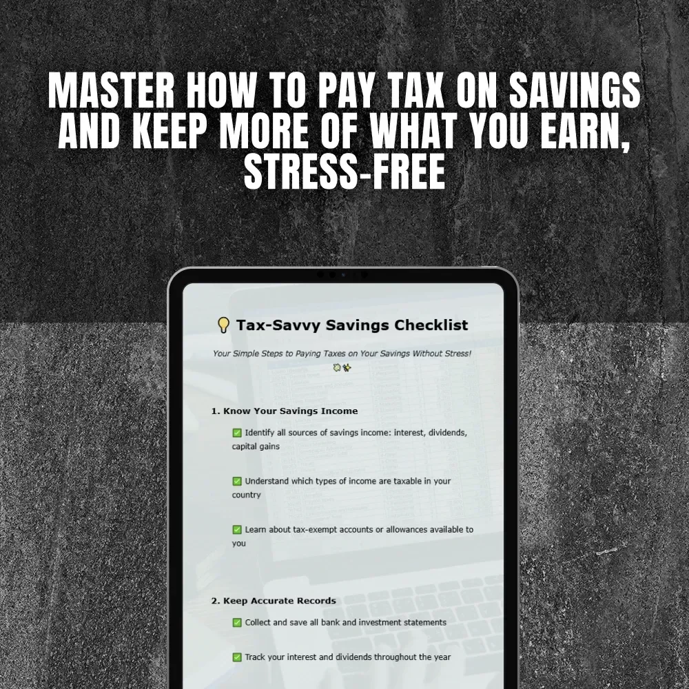 Tax-Savvy Savings Checklist | How to Pay Tax on Savings | Digital Download for Simple Tax Filing
