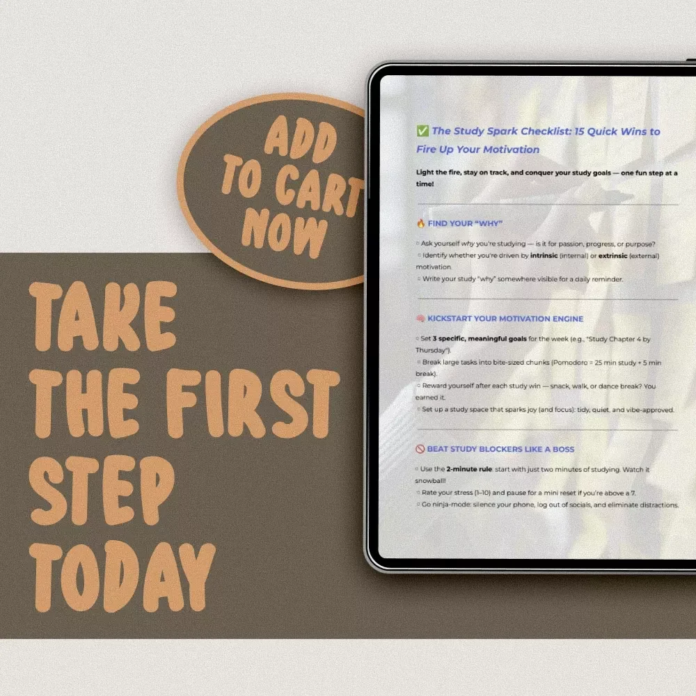 The Study Spark Checklist: 15 Quick Wins to Fire Up Your Motivation | Study Motivation Checklist | How Do I Get Motivated to Study PDF Guide