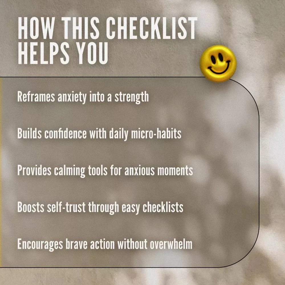Confidence Through the Jitters: A Feel-Good Checklist to Stay Brave (Even When Anxious) | How to Be Confident When You Have Anxiety | Printable Mental Health Checklist PDF