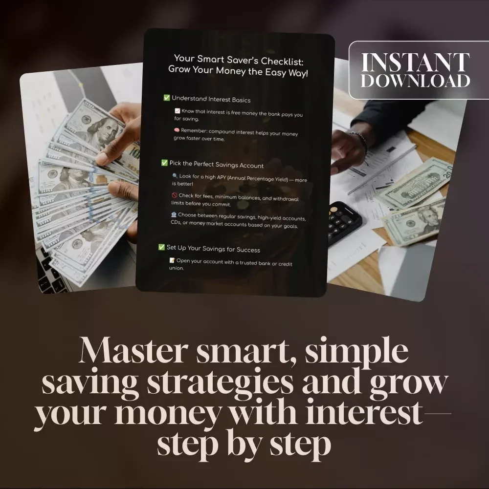 Your Smart Saver’s Checklist: Grow Your Money the Easy Way | Budgeting Printable | Digital Download | How to Save Money in Bank with Interest | Personal Finance Checklist