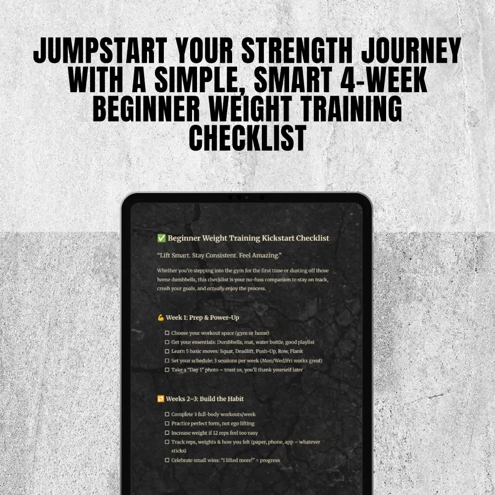 Beginner Weight Training Kickstart Checklist – Printable PDF, Digital Download for Beginner Weight Training Routine, Fitness Starter Guide