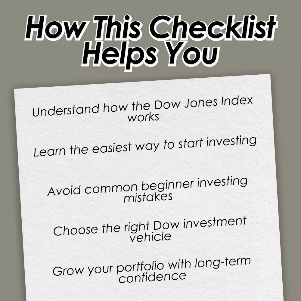 Dow Dive-In: Your Quick & Confident Checklist for Investing in the Dow Jones | How to Buy Dow Jones Index Made Simple | Instant Digital Download Checklist