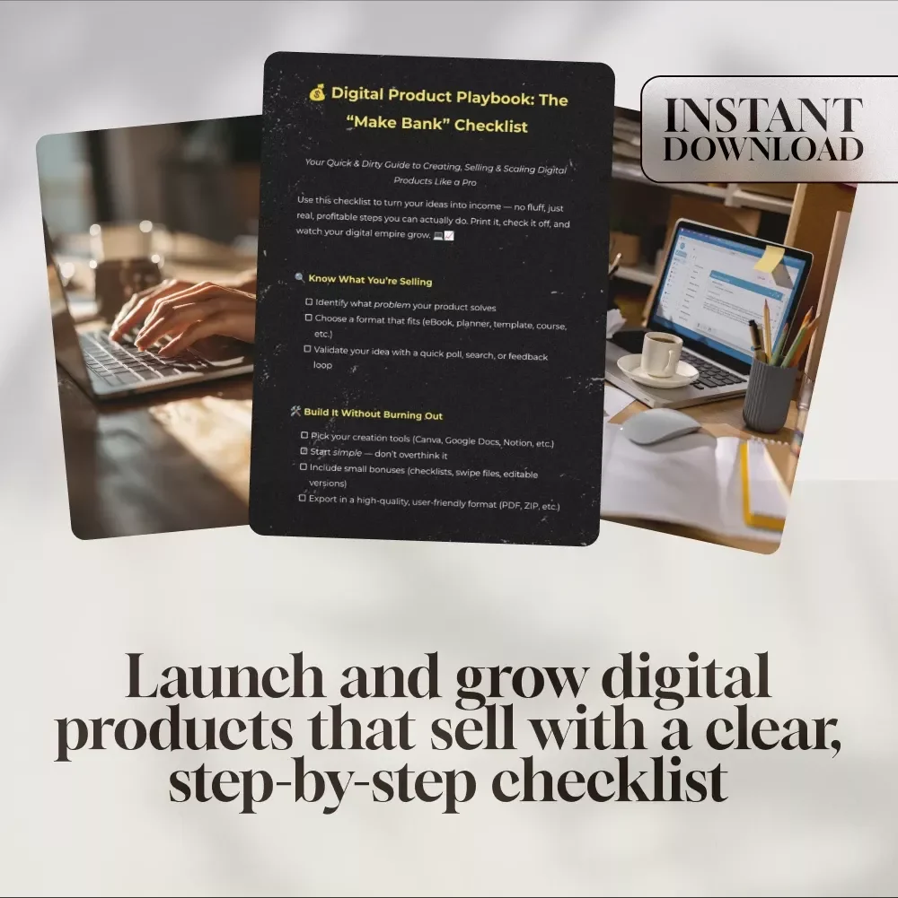 Digital Product Playbook: The “Make Bank” Checklist | How to Make Bank with Digital Products | Printable eCommerce Guide & Seller Checklist