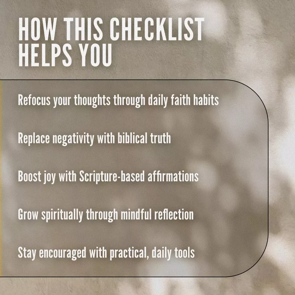 Faith-Fueled Positivity Checklist: 10 Steps to Renew Your Mind and Live with Joy | Christian Books on Positive Thinking | Scripture-Based Digital Download