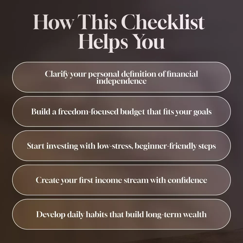 The Freedom-Focused Finances Checklist: 13 Moves to Break Free from the 9-to-5 Grind | Digital Download for Financial Independence | Things I Did Differently to Become Financially Independent