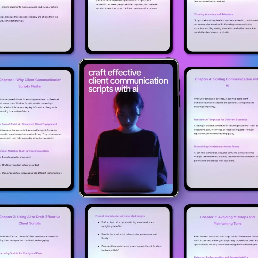 Craft Effective Client Communication Scripts with AI | Professional Guide for AI Help for Creating Client Communication Scripts, Client Messaging Templates, Digital Download