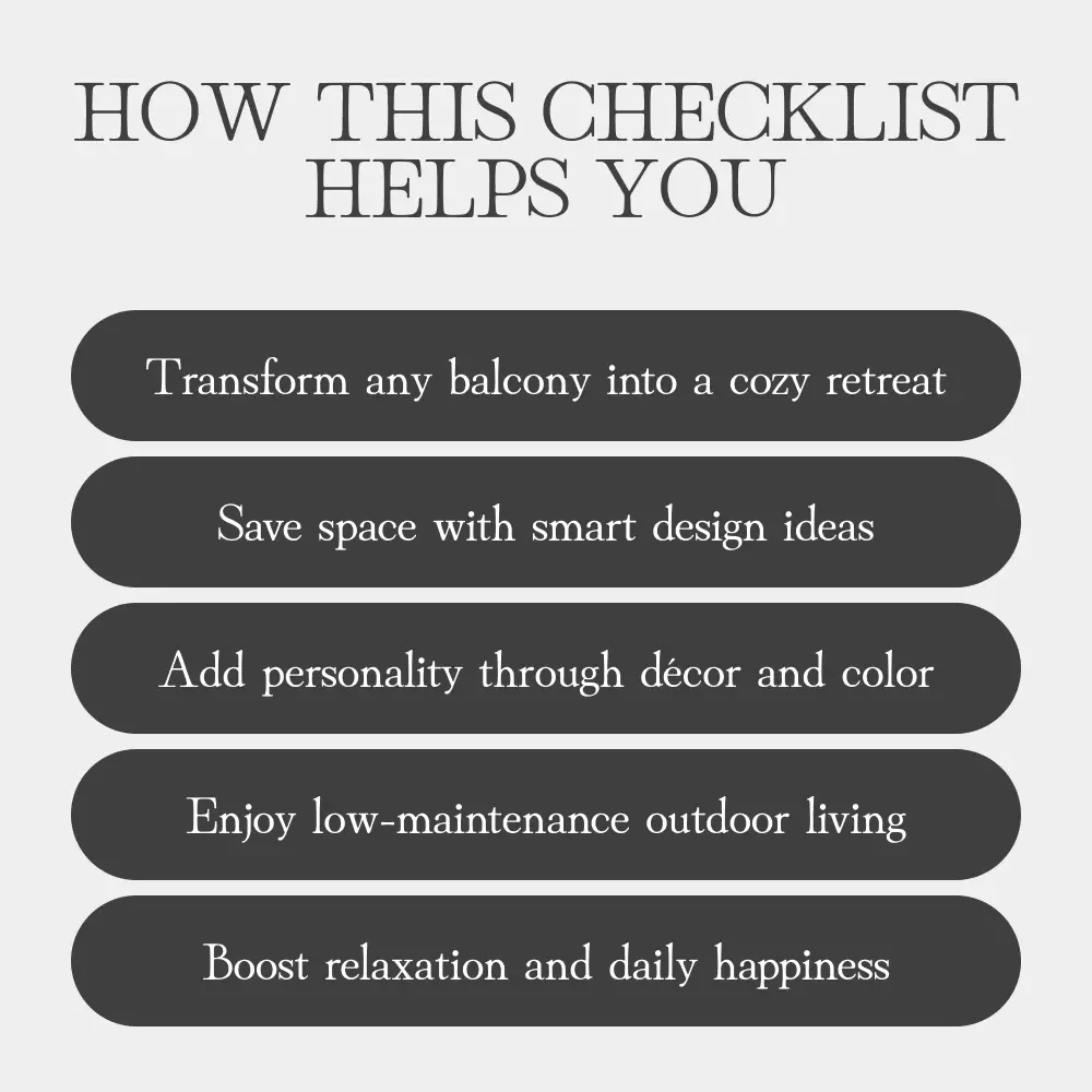 Balcony & Patio Bliss Checklist | Outdoor Decor Guide, Small Space Makeover, Cozy Balcony Ideas, Instant Digital Download