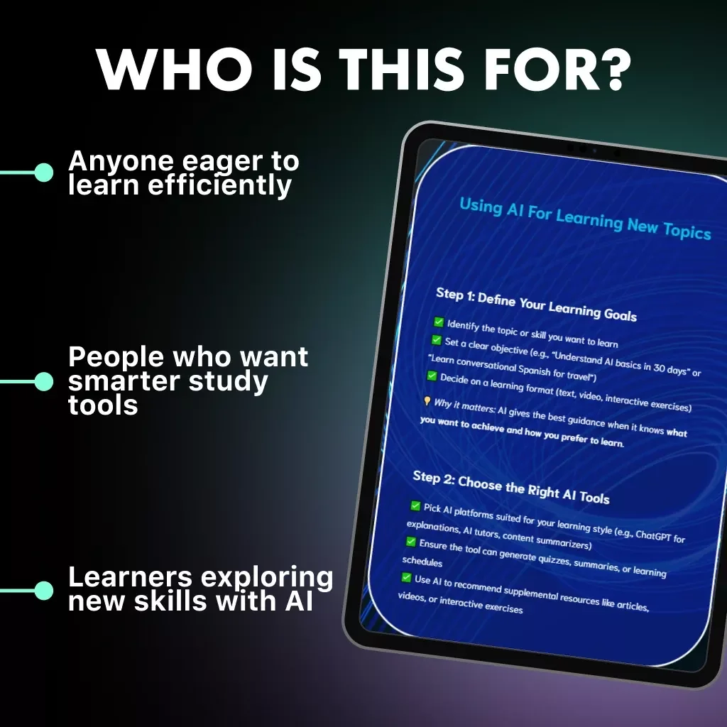 Using AI For Learning New Topics Checklist | Digital Download | Best Way To Use AI For Learning New Topics | Study Planner, Goal Setting, & Smart Learning Guide
