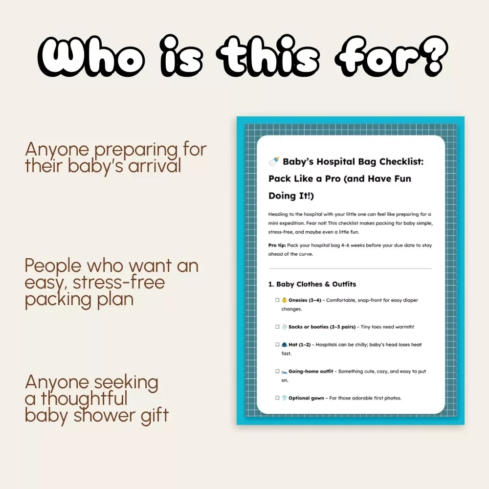 Baby’s Hospital Bag Checklist: Pack Like a Pro (and Have Fun Doing It) | Printable Digital Download | New Mom Essentials | Baby Shower Gift | Hospital Packing Guide for Expecting Moms