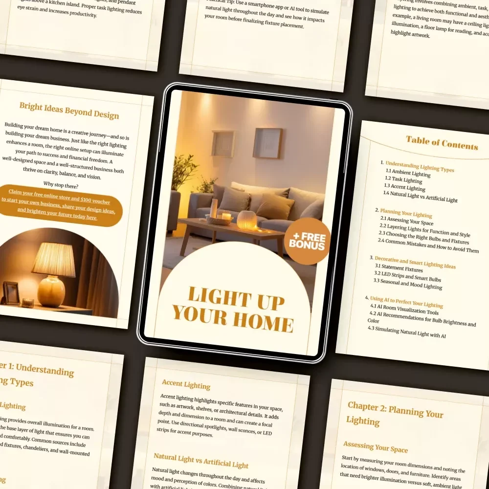 Light Up Your Home | Digital Lighting Guide for Modern Interiors | eBook & Printable Home Lighting Planner for Smart, Cozy, and Aesthetic Spaces