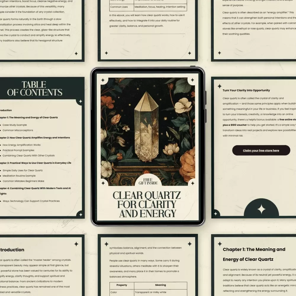 Clear Quartz for Clarity and Energy – Complete Guide to Clear Quartz Crystal Meaning and Uses, Beginner Crystal Healing eBook, Energy Amplification & Intention Setting Digital Download