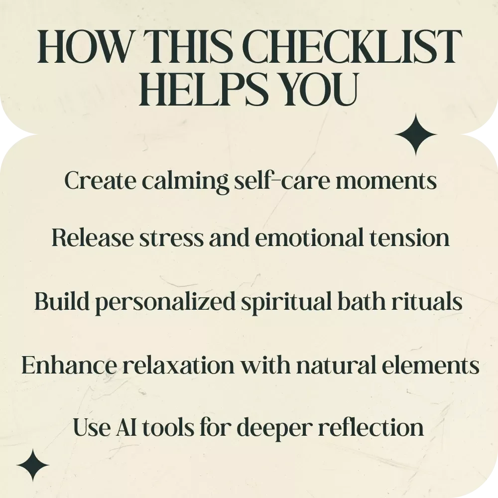 Simple Spiritual Bath Checklist – Spiritual Bath Ritual Ideas at Home, Self Care Ritual Guide, Energy Cleansing Bath Routine, Printable Wellness Checklist