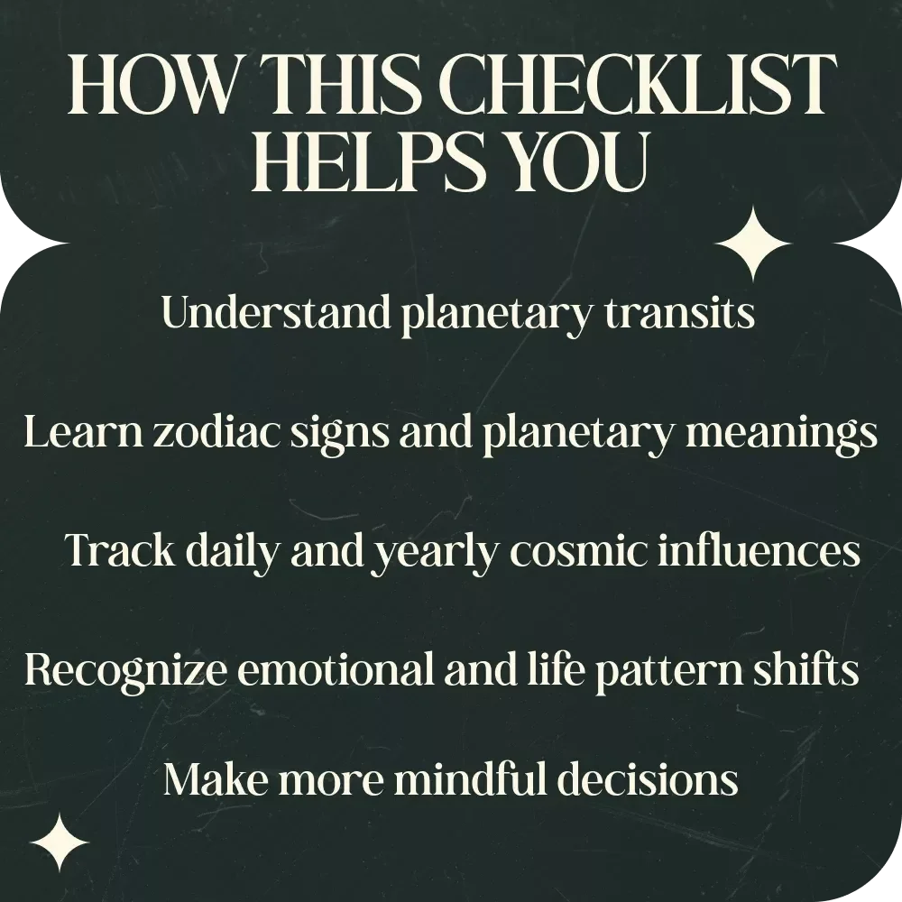 Planetary Transits Made Simple: A Beginner’s Checklist – Astrology Guide to Planetary Transits Meaning for Beginners, Easy Astrology Reference, Astrology Learning Tool