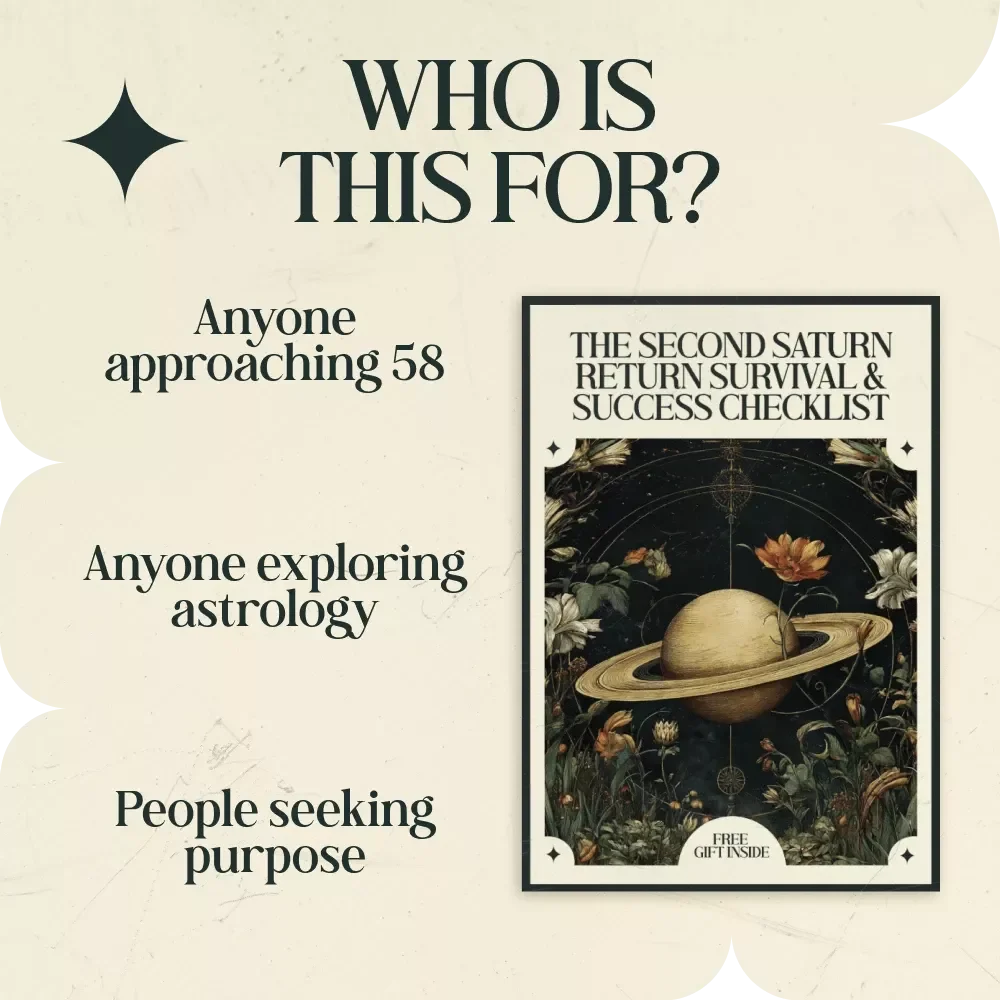 The Second Saturn Return Survival & Success Checklist – A Fun, Grounded Guide to Thriving Around Age 58 | Understanding the second saturn return meaning around age 58 | Reflection, Reinvention & Life Purpose Digital Download
