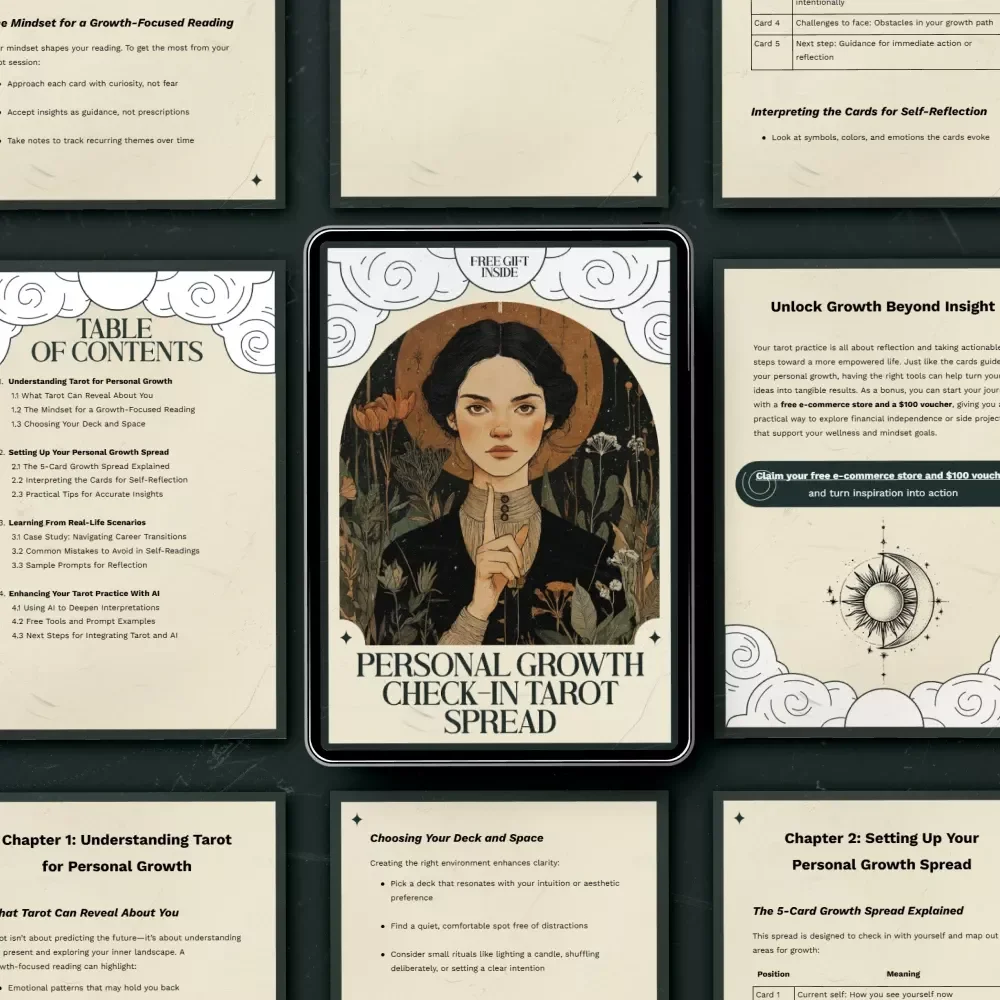 Personal Growth Check-In Tarot Spread Guide: Unlock Your Potential with a 5-Card Spread for Self-Reflection and Growth