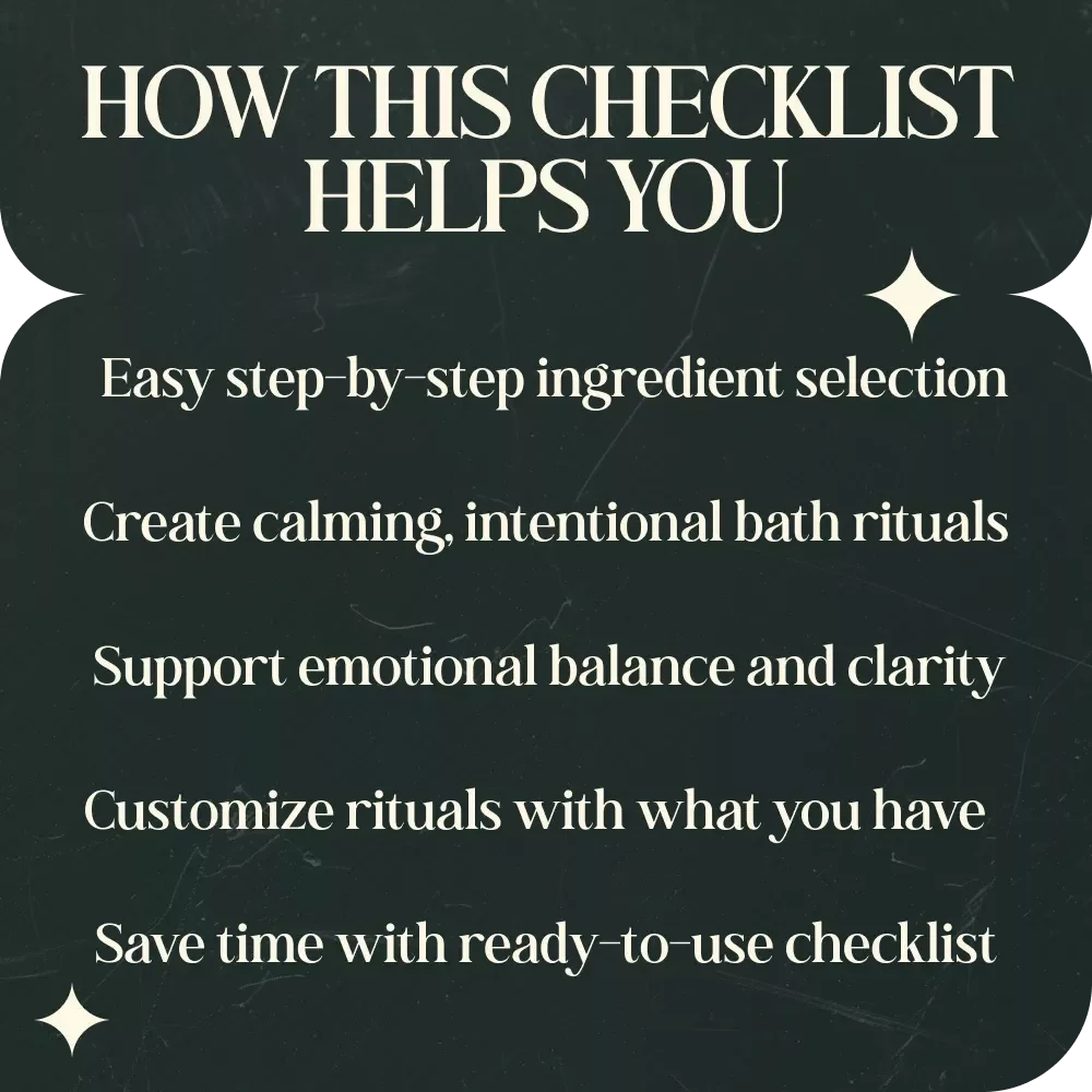 Spiritual Cleansing Bath Ingredients Checklist – Complete spiritual cleansing bath ingredients list for Ritual Baths, Energy Clearing, Self-Care Guide Download