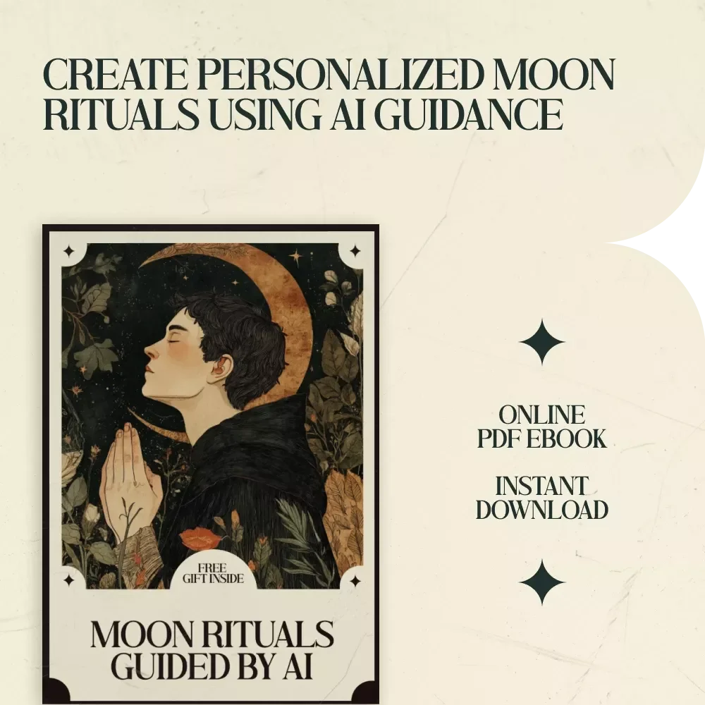 Moon Rituals Guided by AI – Digital Guide with ai prompts for moon ritual ideas, Lunar Practice Planner, Spiritual Self-Care eBook