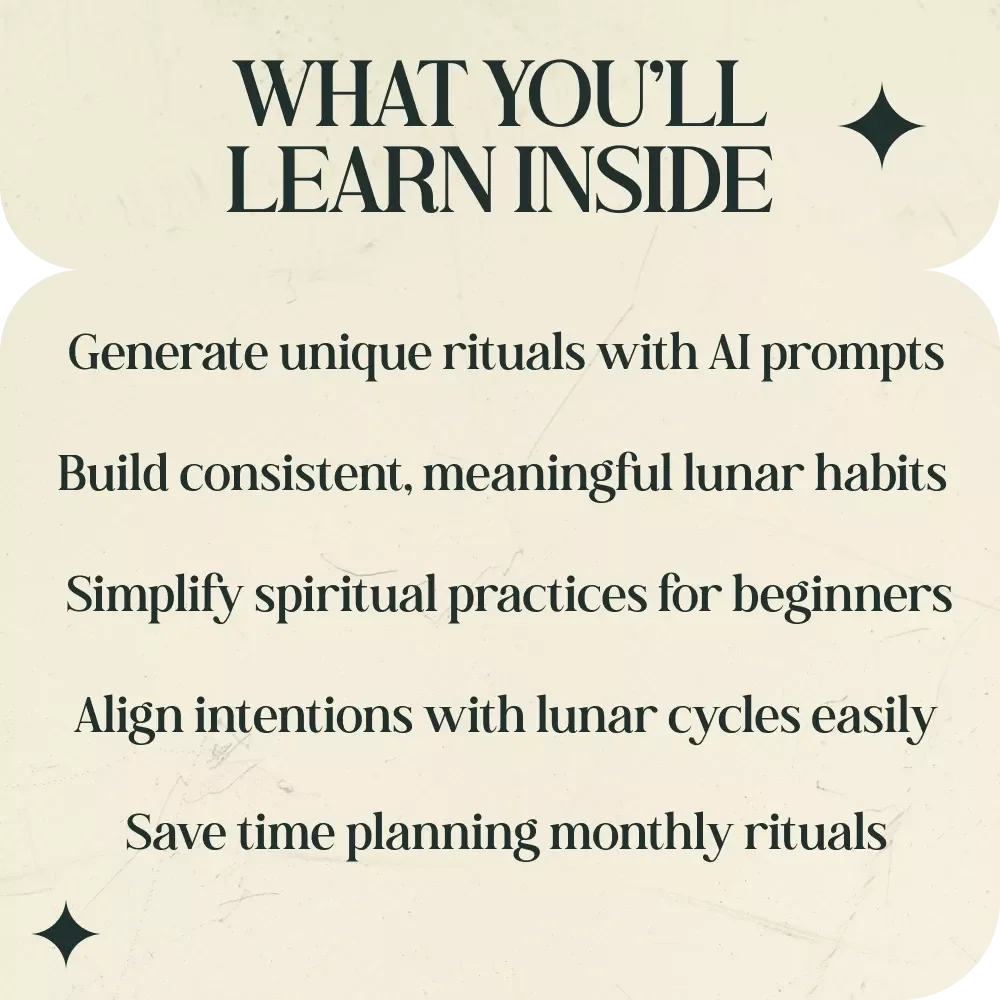 Moon Rituals Guided by AI – Digital Guide with ai prompts for moon ritual ideas, Lunar Practice Planner, Spiritual Self-Care eBook