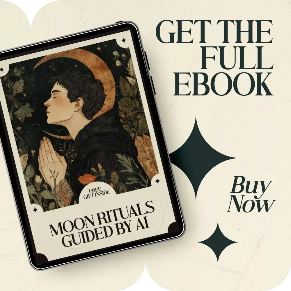 Moon Rituals Guided by AI – Digital Guide with ai prompts for moon ritual ideas, Lunar Practice Planner, Spiritual Self-Care eBook