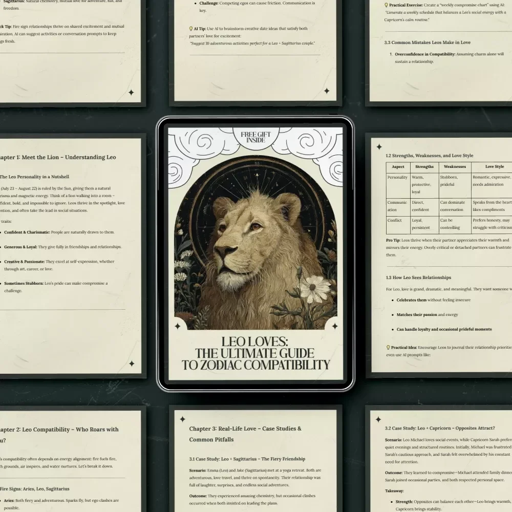 Leo Loves: The Ultimate Guide to Zodiac Compatibility – Digital Guide to Leo Compatibility with Other Zodiac Signs, Astrology Relationship Insights, Love Match Handbook, Instant Download