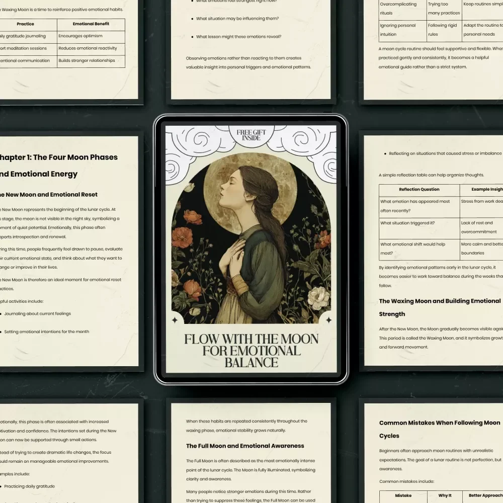 Flow With the Moon for Emotional Balance — Moon Cycle Routine for Emotional Balance Guide, Lunar Self-Care Planner, Emotional Reflection Workbook, Moon Phase Ritual Guide, Digital Download