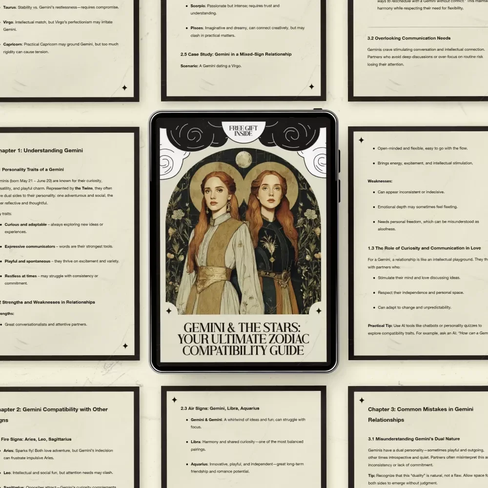 Gemini & the Stars: Your Ultimate Zodiac Compatibility Guide – Digital Astrology Guide on gemini compatibility with other zodiac signs, Love & Relationship Insights, Zodiac Match Analysis, Instant Download