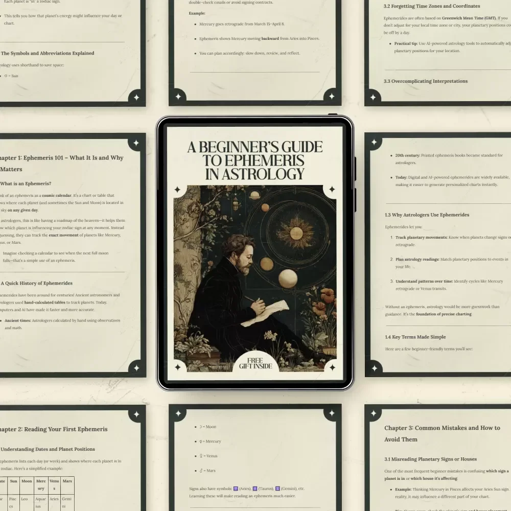 A Beginner’s Guide to Ephemeris in Astrology – Ephemeris Meaning for Beginners in Astrology | Astrology Ephemeris Guide, Planet Tracking Workbook, Digital Astrology Study Guide