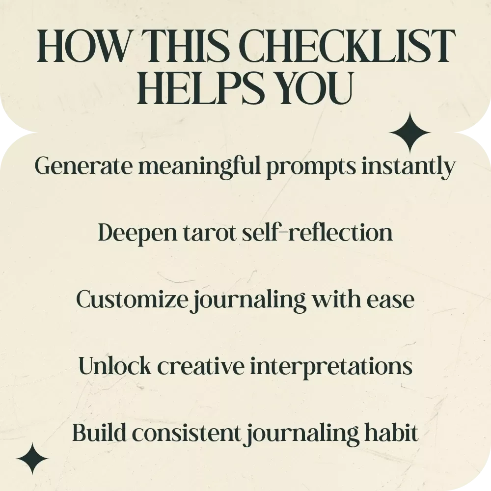 Spellbinding AI Prompt Checklist for Tarot Journal Questions | AI Prompts for Tarot Journal Questions Guide for Intuitive Journaling & Tarot Practice