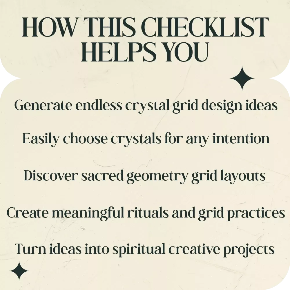 Designing Powerful Crystal Grids with AI Inspiration – Crystal Grid Planning Checklist with AI Prompts for Crystal Grid Ideas, Sacred Geometry Layouts, Crystal Combination Guide, Spiritual Grid Design Tool
