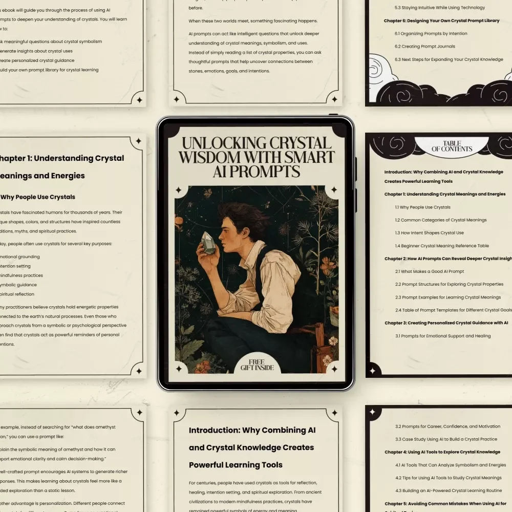 Unlocking Crystal Wisdom with Smart AI Prompts – AI Prompts for Crystal Meanings and Uses eBook | Crystal Learning Guide | Spiritual AI Prompt Library | Crystal Meaning Reference & Personal Practice Builder
